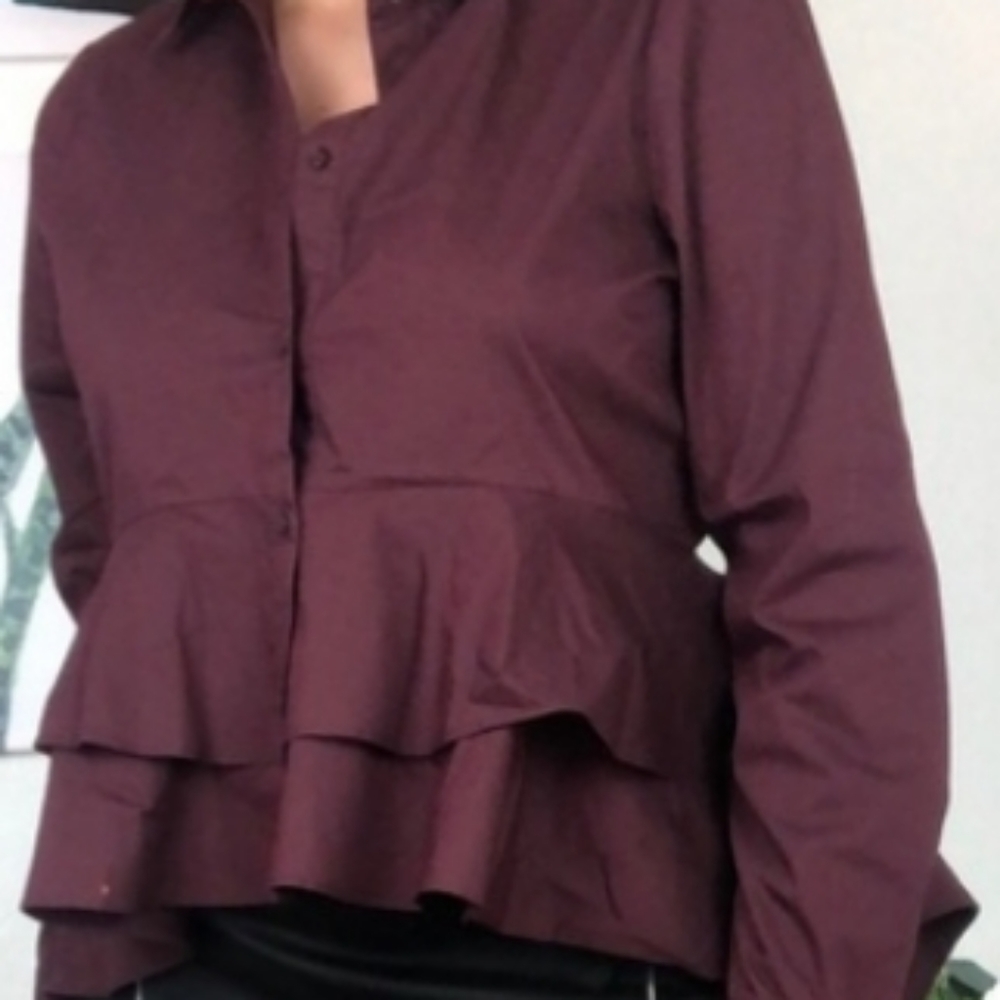 A.N.A Maroon Dressy Ruffled Top/Blouse
